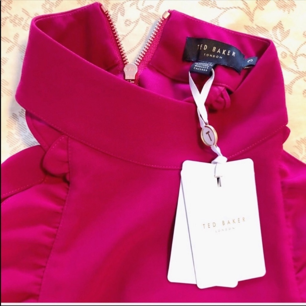 Ted Baker London Torriya Ruffled Sleeveless Halter Tunic Dress In Deep Pink NWT - Picture 11 of 12